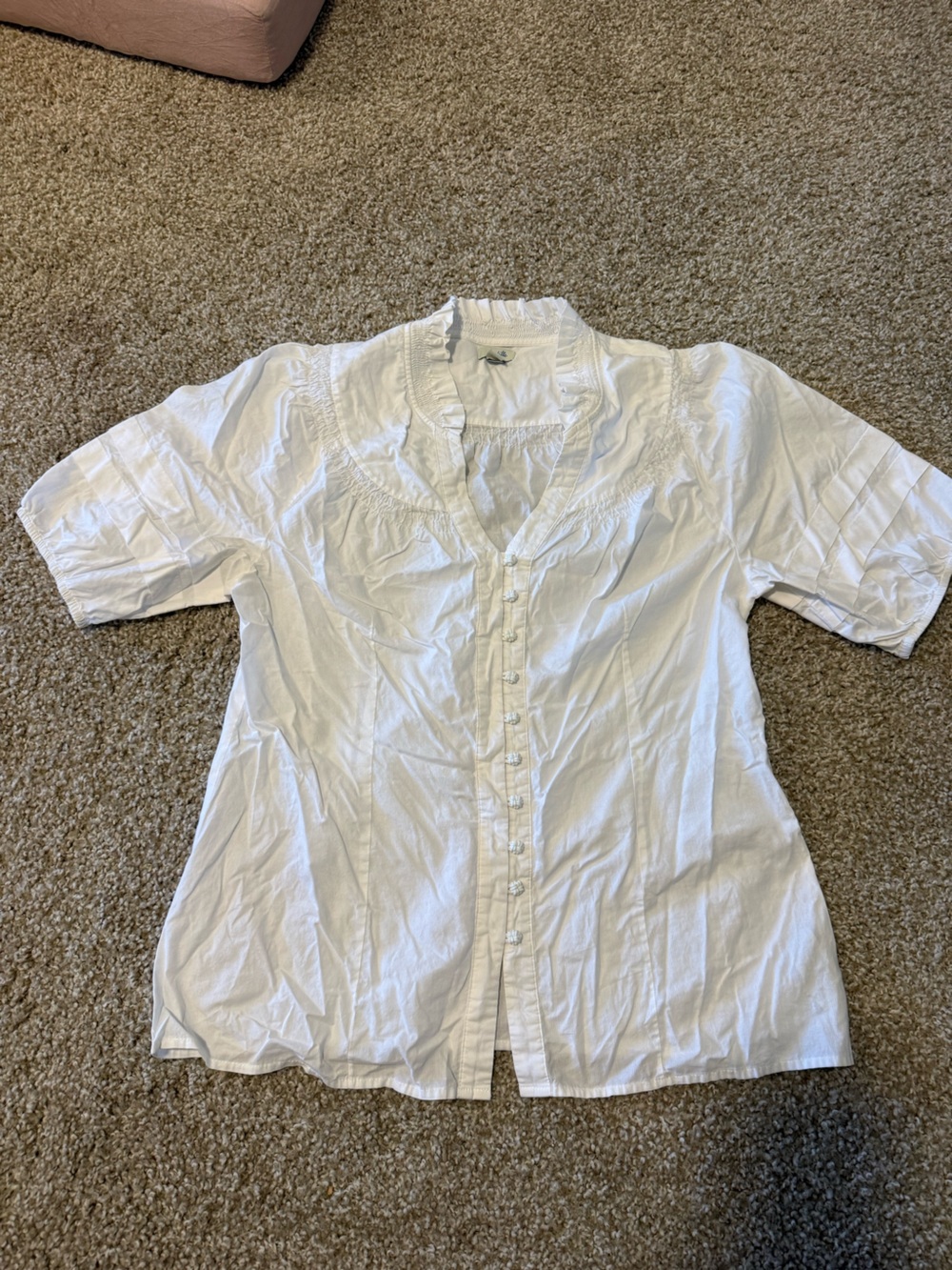 Odille White Cotton Ruffle Button Front Blouse Size 8